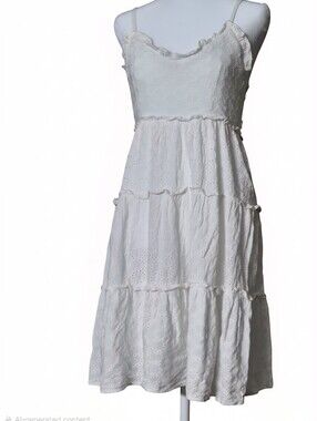 Sim&Sam White Eyelet Midi Sundress with Ruffle Trim